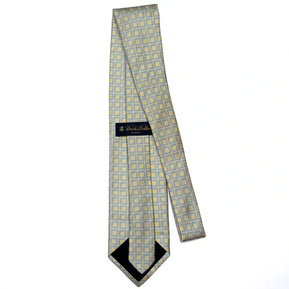Brooks Brothers Pure Silk Gold and Blue Geometric Woven Necktie, EUC - Picture 3 of 6